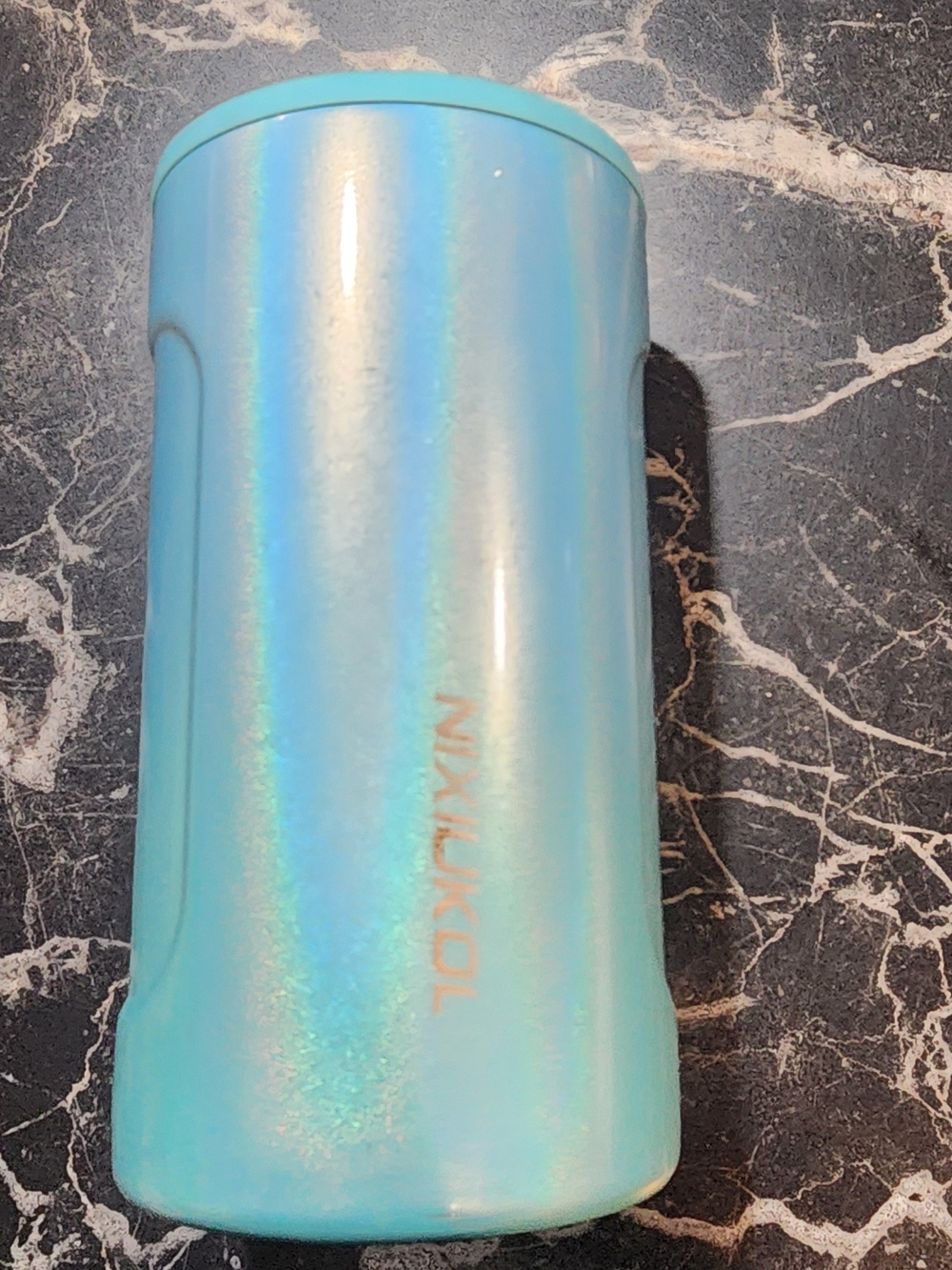 Holographic Light Blue Stainless Can Cooler with Top